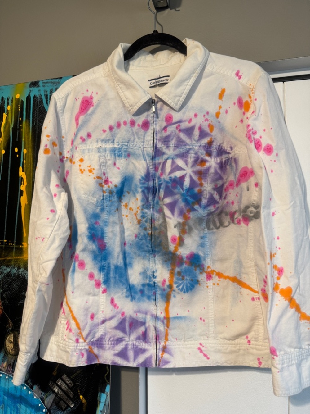 Custom Hand Painted White Linen Jacket Graffiti Streetwear Artsy Boho L